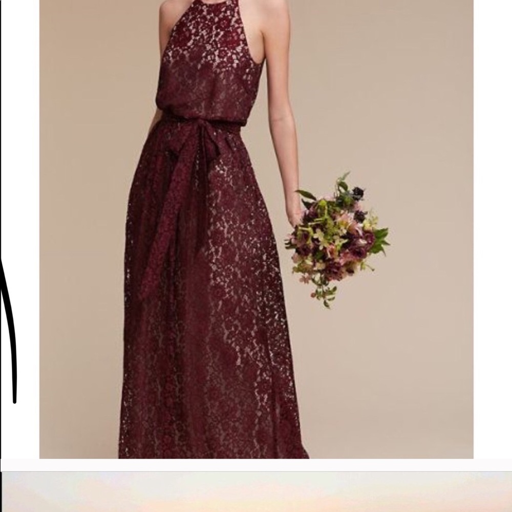 Burgundy lace dress with cream backing. Beautiful dress for any formal event.